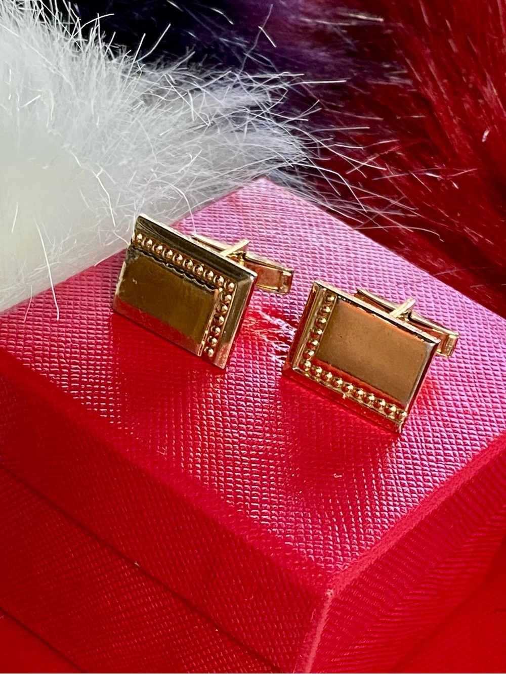 Gold Rectangular Beaded Cufflinks - Men Accessories